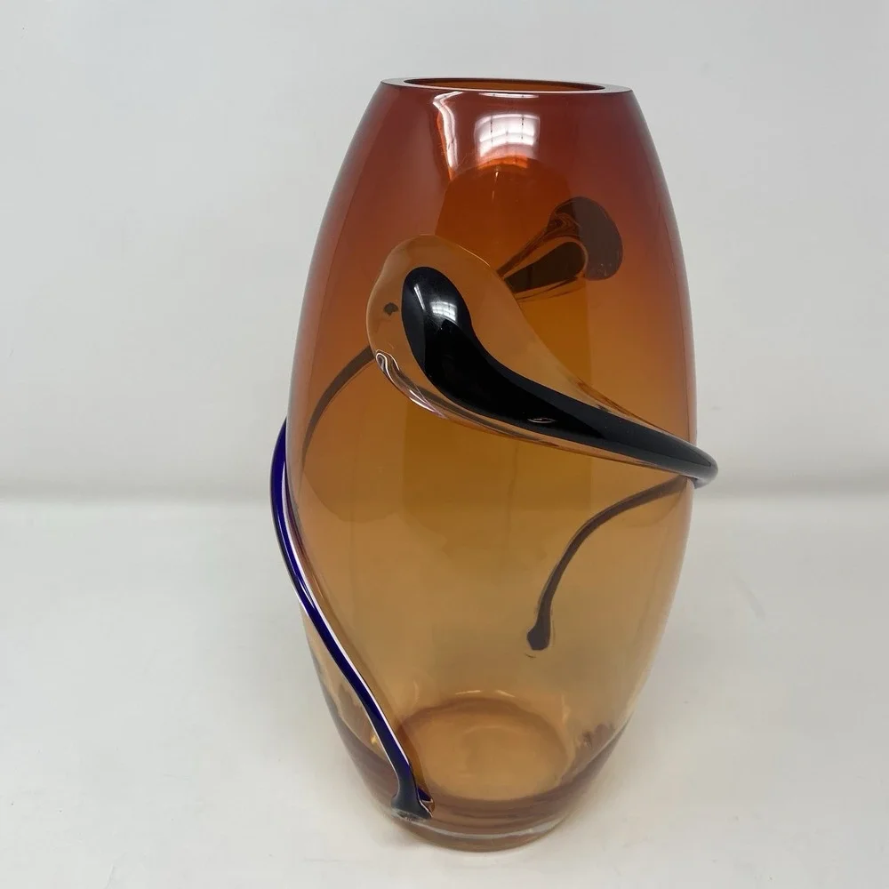 VTG Hand Blown Murano Art Glass Red Amber Swirl‎ Wrap Mid Century Lava 12
